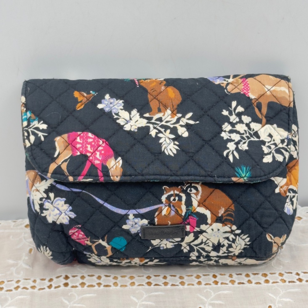 Vera Bradley Brush Case Black Foxwood Animal Print Modern OS Makeup Organizer